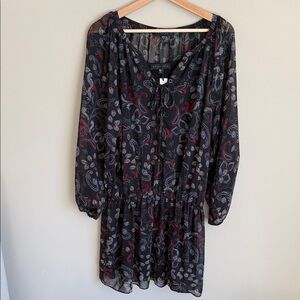 NEW Sanctuary Black, Navy, Beige & Red Paisley Long Sleeve Lined Dress - Small